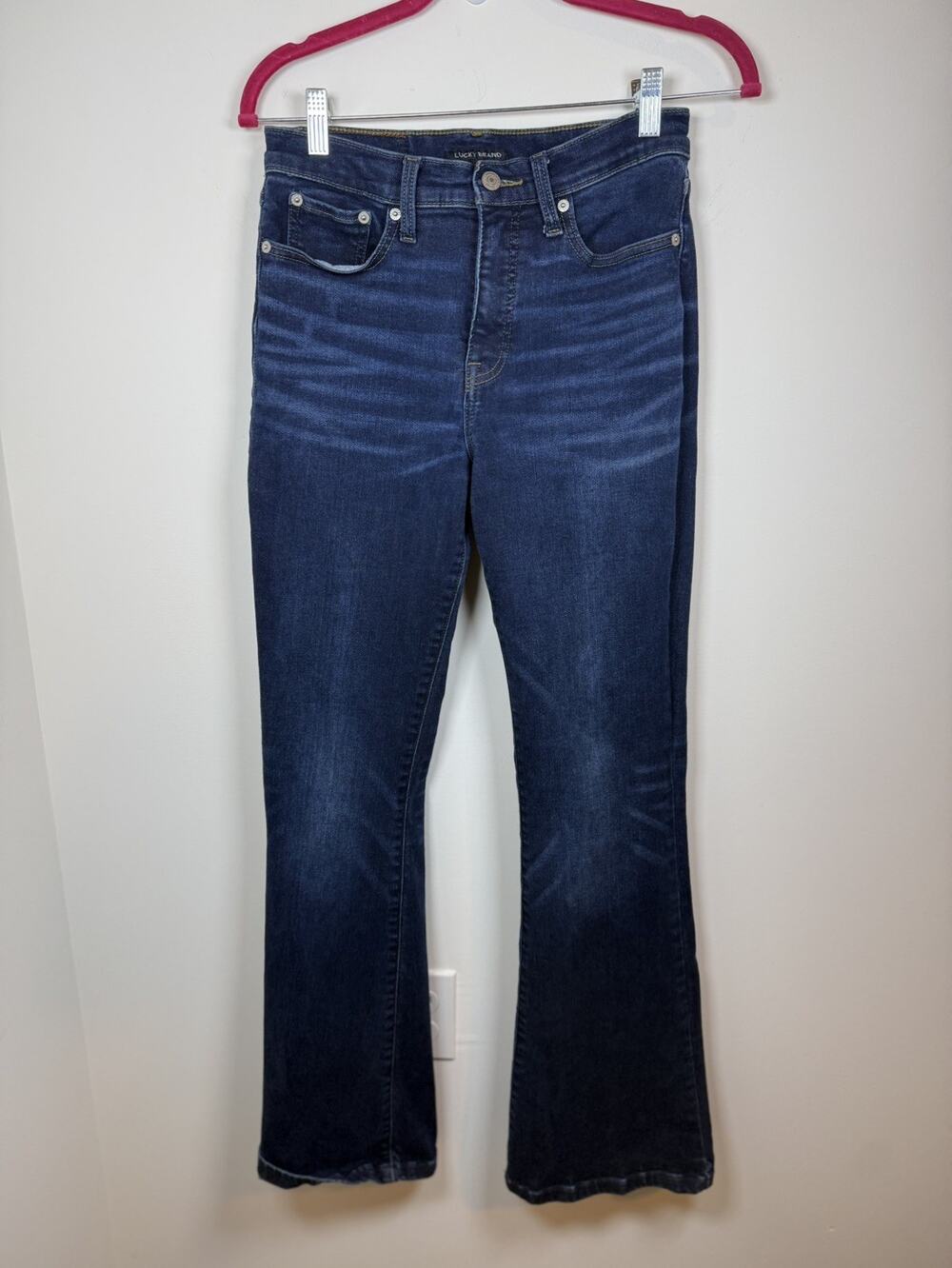 Lucky Brand Stevie Flare Jean Womens 6 28 Dark Blue High Rise Stretch Denim Boho - Picture 1 of 15